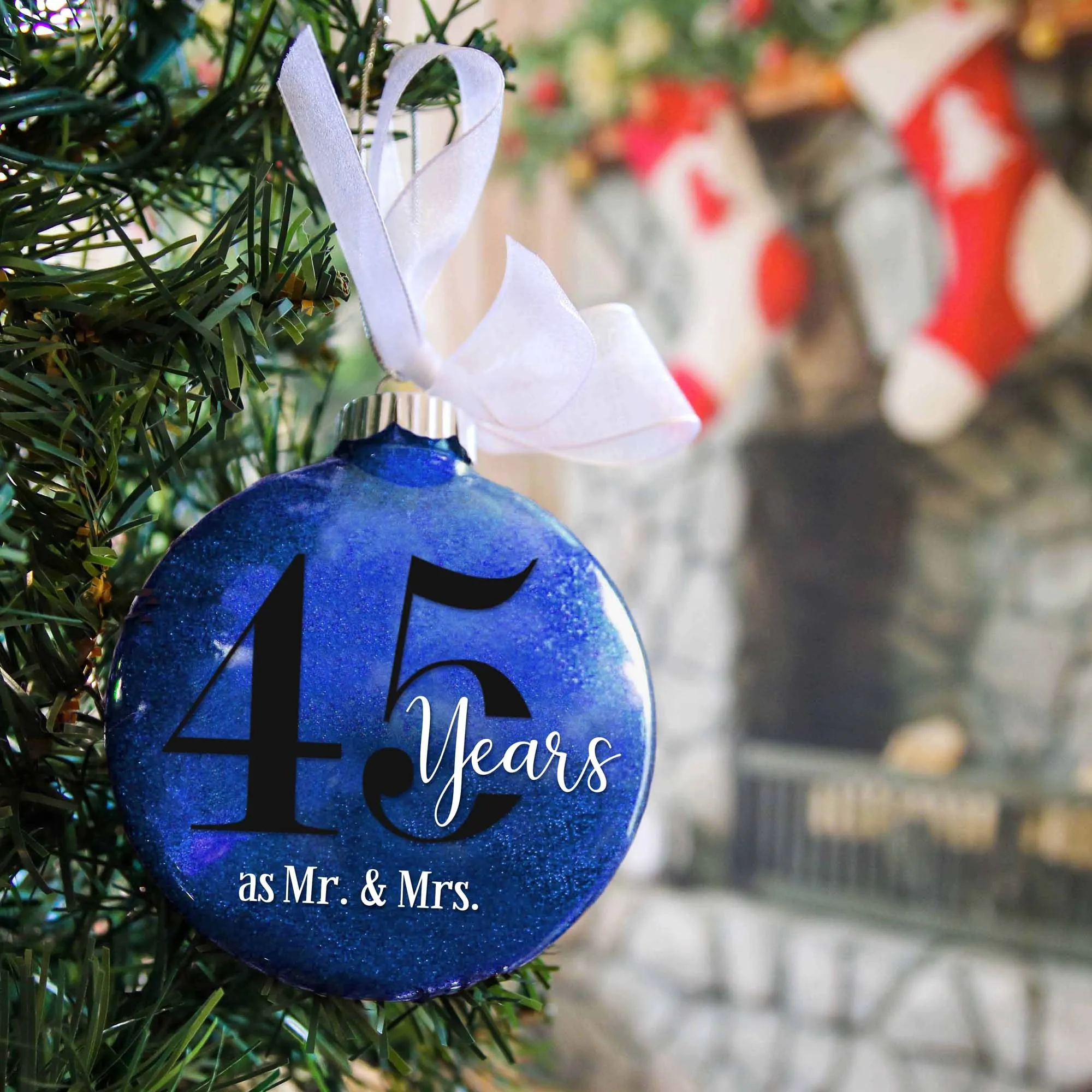 45th Wedding Anniversary Glitter Christmas Ornament