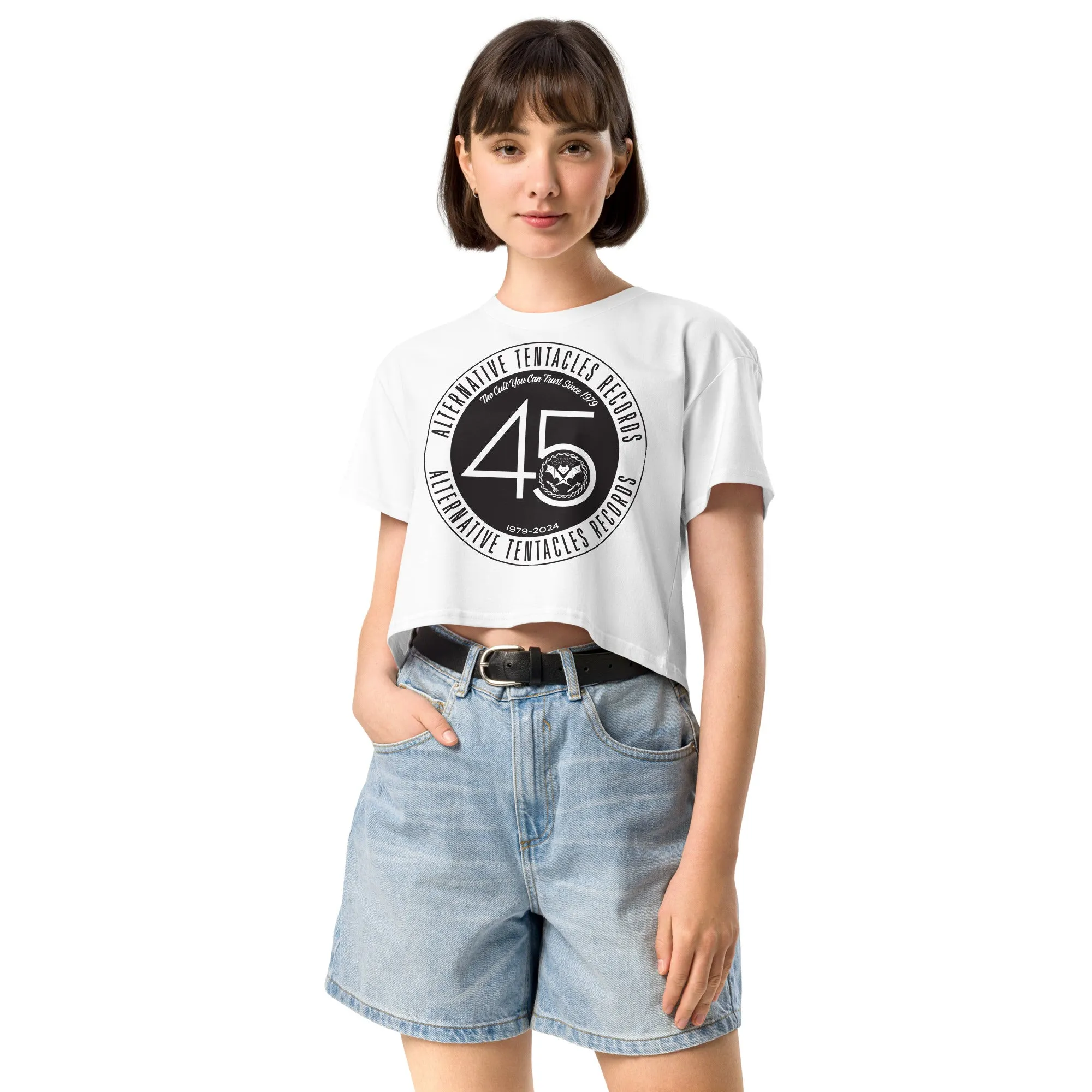 Alternative Tentacles 45th Anniversary - Black on White Women’s Crop Top