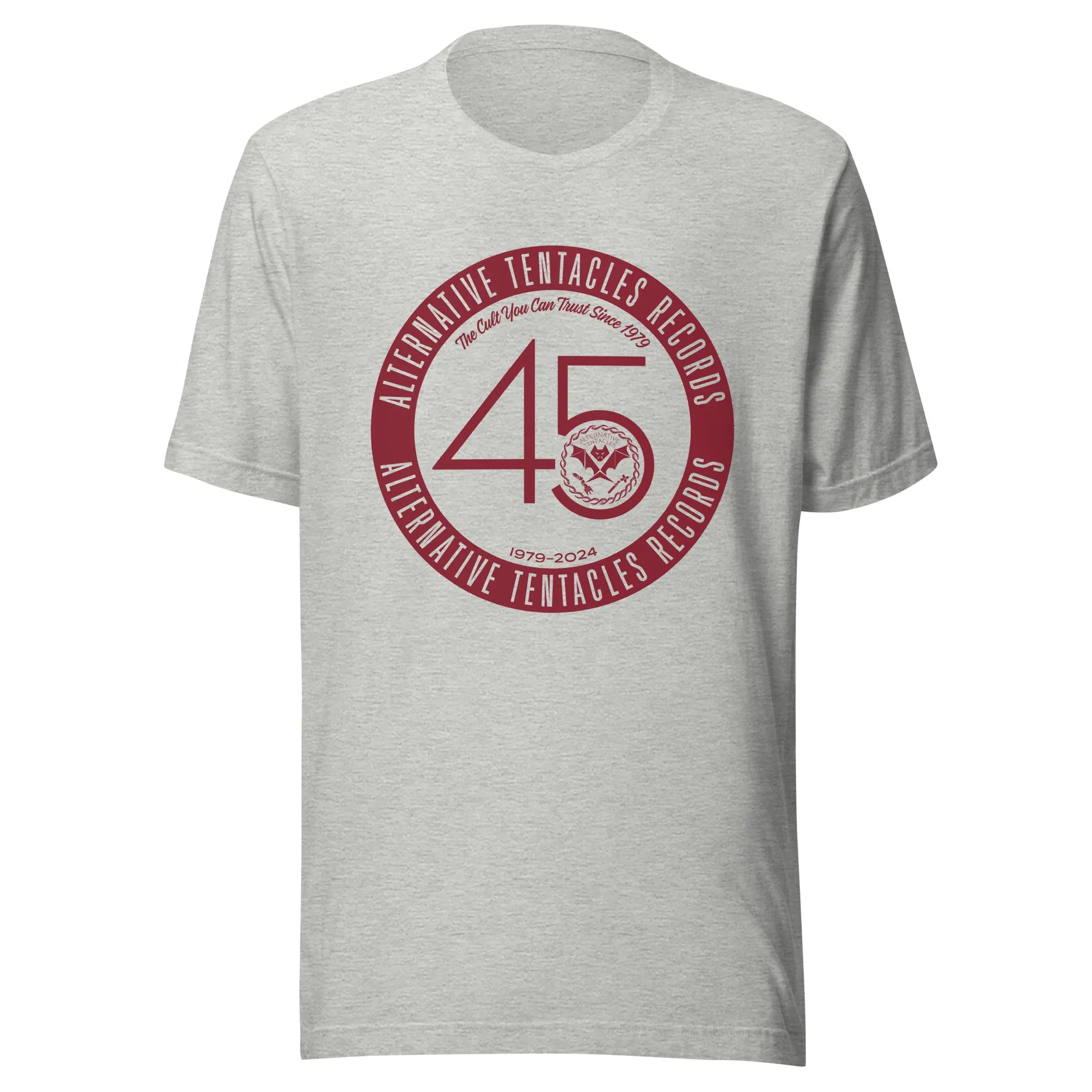 Alternative Tentacles 45th Anniversary  - Maroon on Heather Grey Unisex T-Shirt