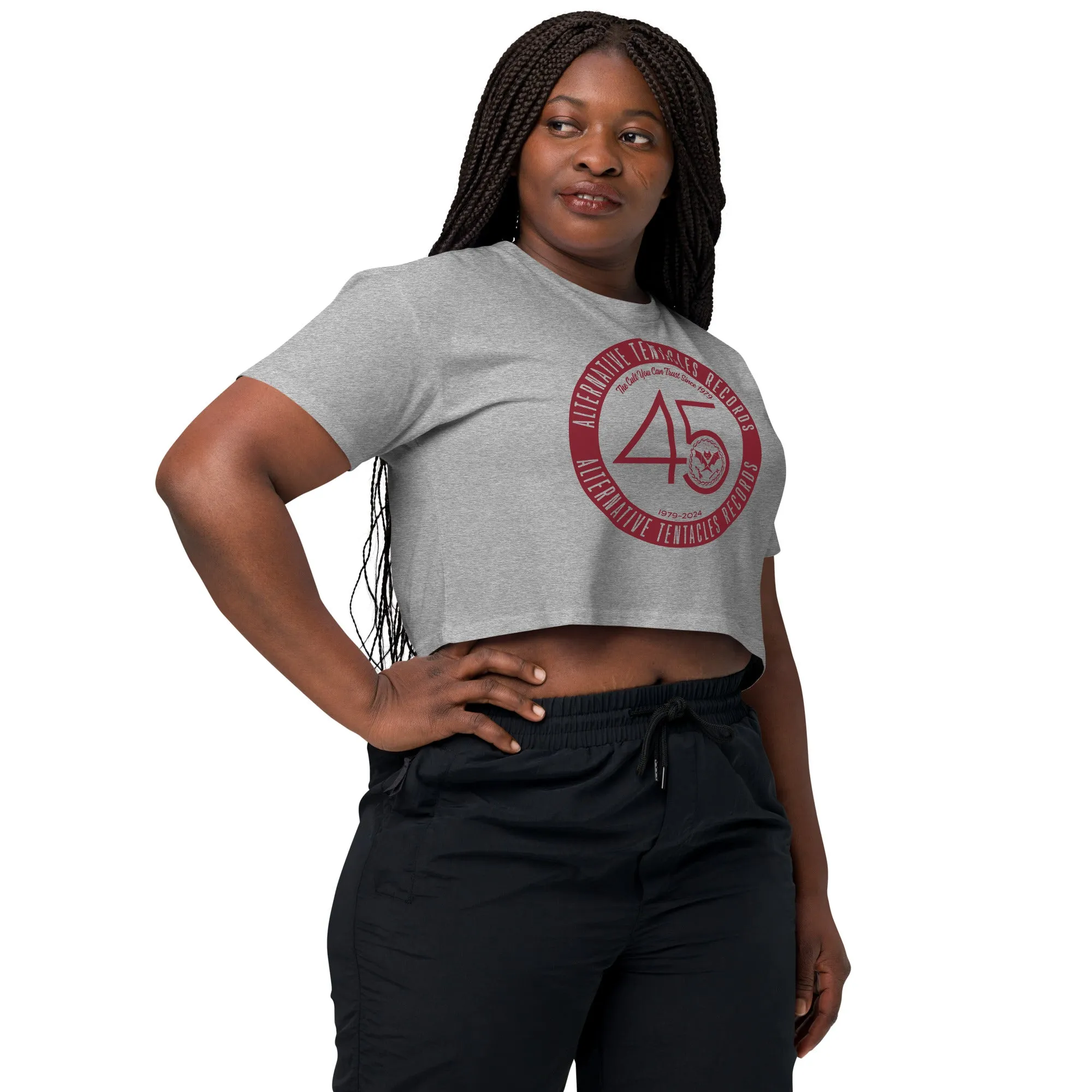 Alternative Tentacles 45th Anniversary - Maroon on Heather Grey Women’s Crop Top