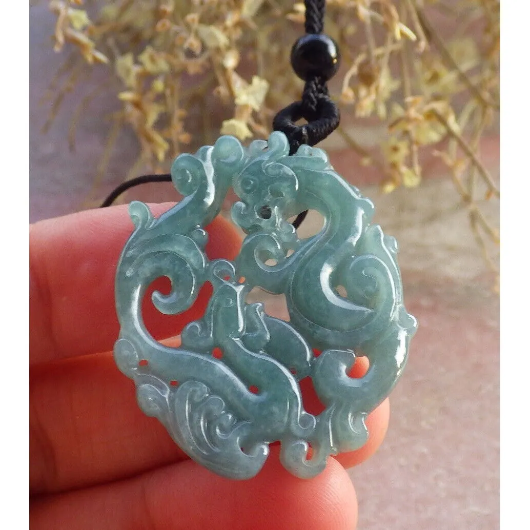 Certified Green Burma Natural A Jade Jadeite Pendant Dragon Phoenix Necklace