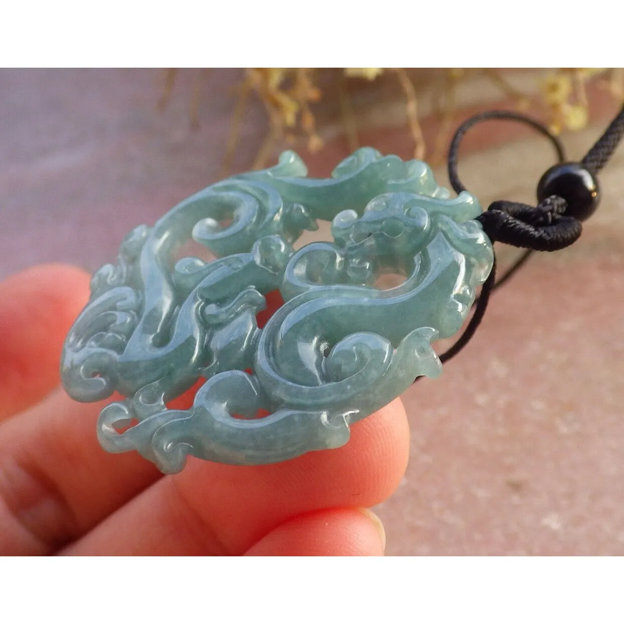 Certified Green Burma Natural A Jade Jadeite Pendant Dragon Phoenix Necklace