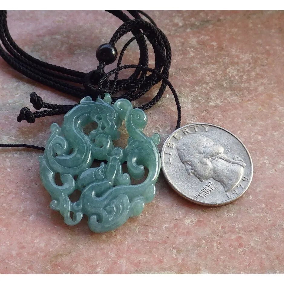 Certified Green Burma Natural A Jade Jadeite Pendant Dragon Phoenix Necklace