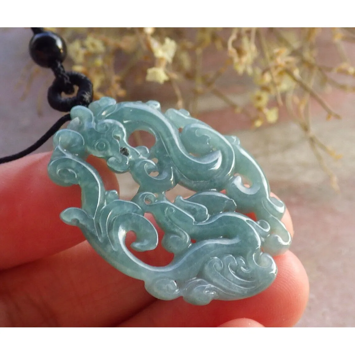 Certified Green Burma Natural A Jade Jadeite Pendant Dragon Phoenix Necklace