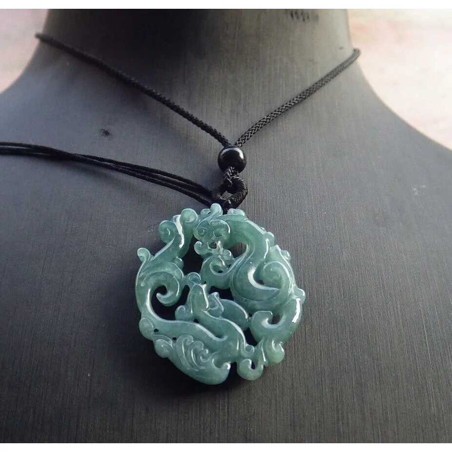 Certified Green Burma Natural A Jade Jadeite Pendant Dragon Phoenix Necklace