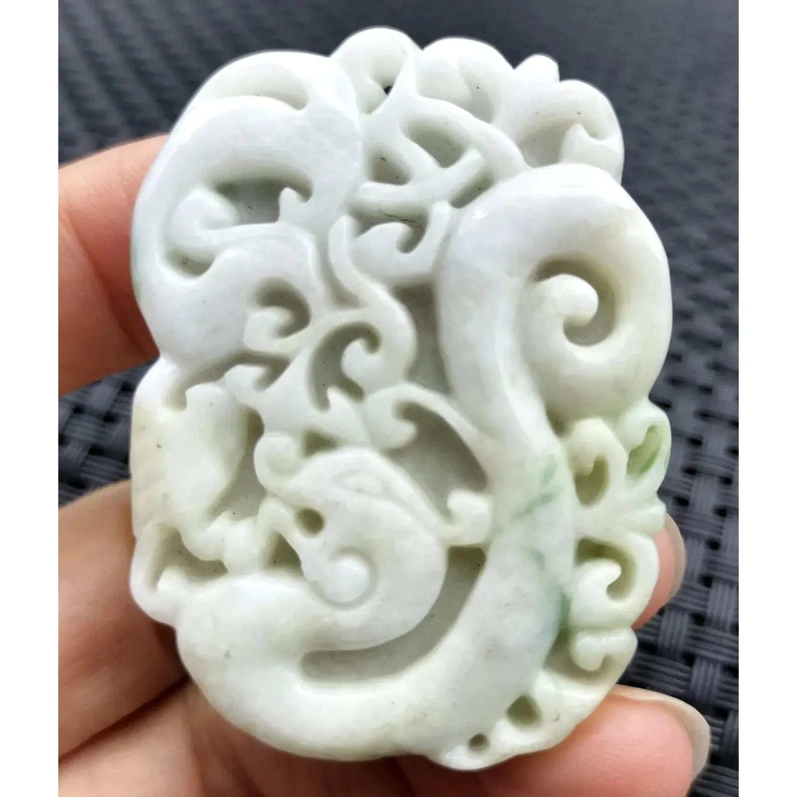 Certified Green Lavender Natural Type A Jadeite Carved Dragon Phoenix Pendant Necklace