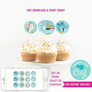 Dragon and Unicorn Party Cupcake Toppers | Boy and Girl Combined Party Toppers