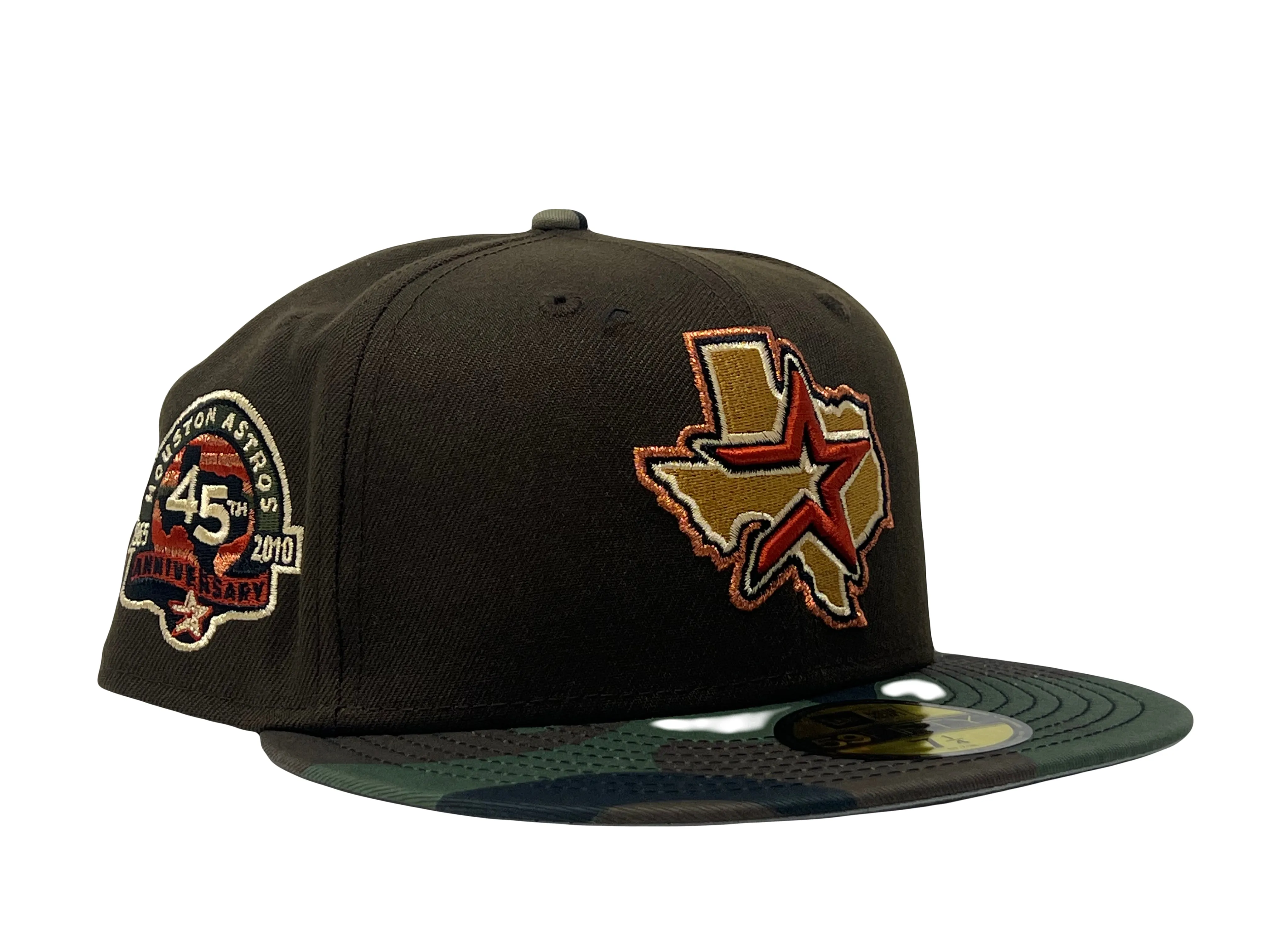 Houston Astros 45th Anniversary Brown Woodland Camouflage Visor Gray Brim New Era Fitted Hat