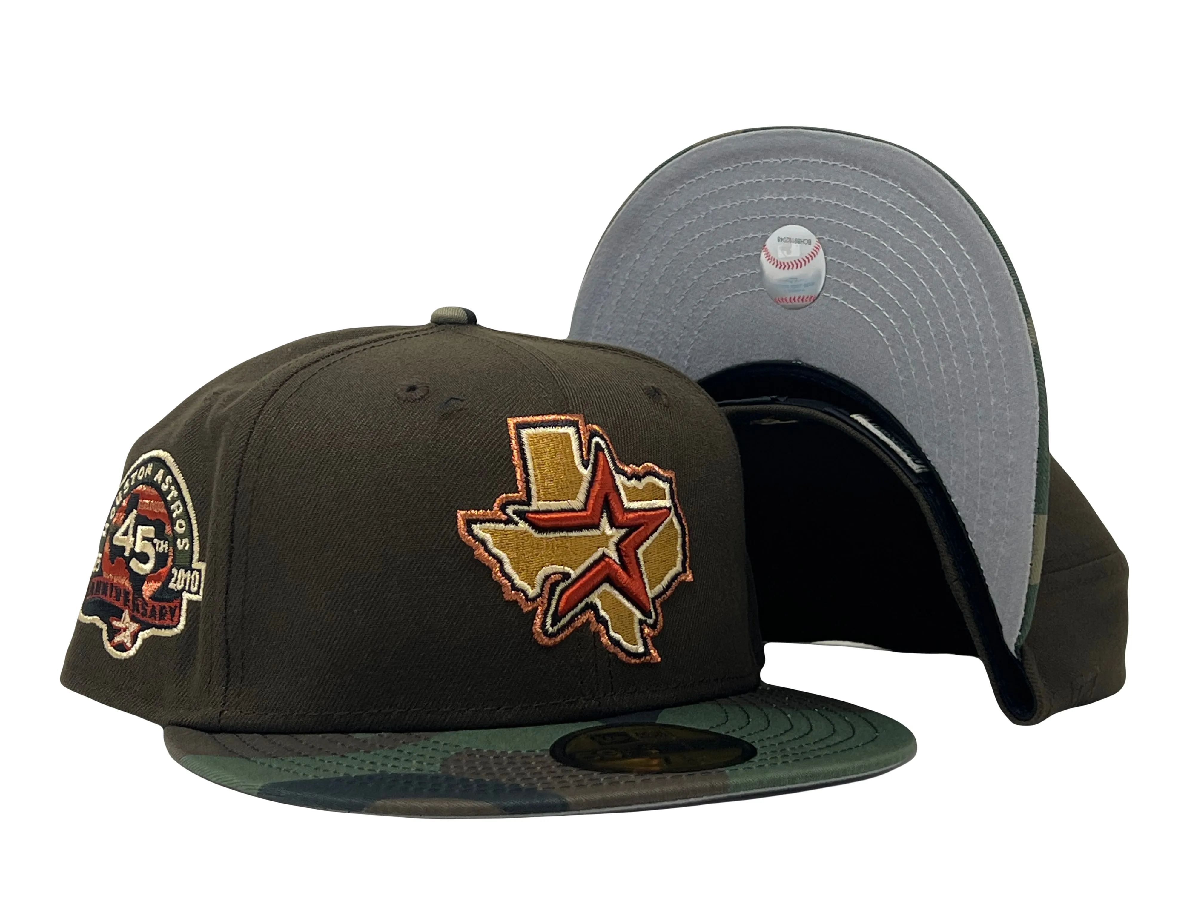 Houston Astros 45th Anniversary Brown Woodland Camouflage Visor Gray Brim New Era Fitted Hat