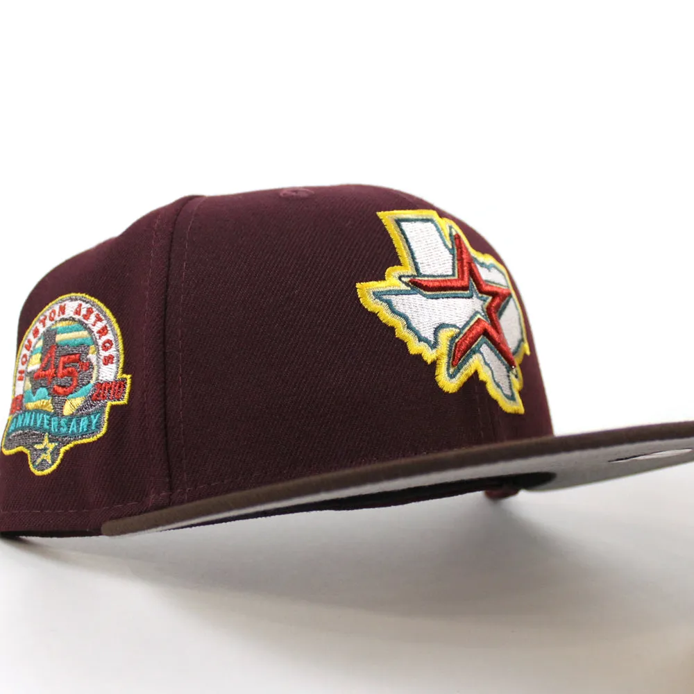 Houston Astros 45Th Anniversary New Era 59Fifty Fitted Hat (Maroon Burnt Wood and Gray Under Brim)