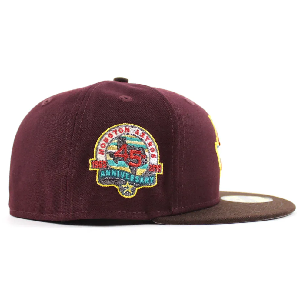 Houston Astros 45Th Anniversary New Era 59Fifty Fitted Hat (Maroon Burnt Wood and Gray Under Brim)