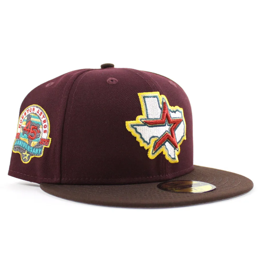 Houston Astros 45Th Anniversary New Era 59Fifty Fitted Hat (Maroon Burnt Wood and Gray Under Brim)