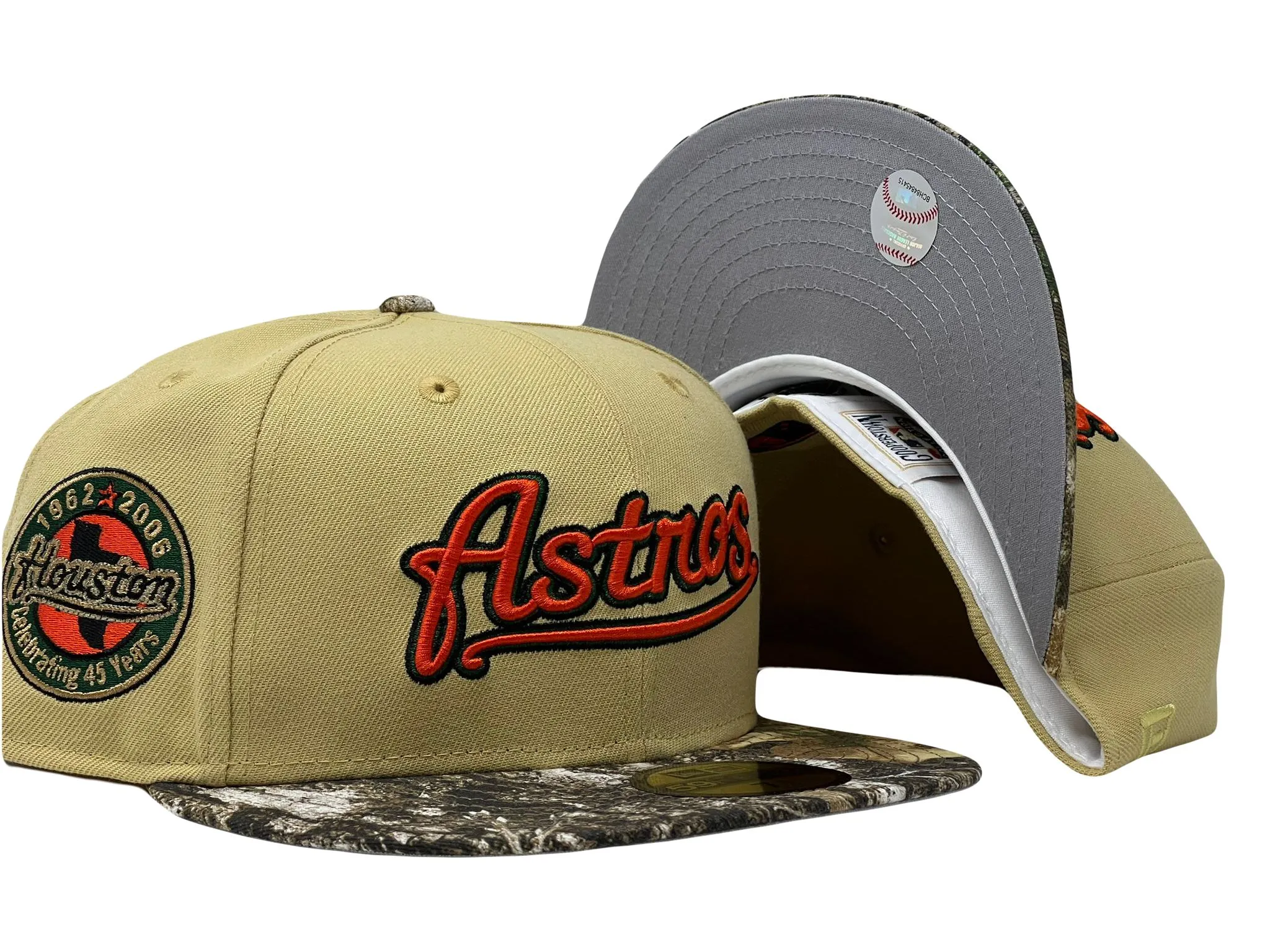 HOUSTON ASTROS 45TH ANNIVERSARY "REAL TREE COLLECTION" GRAY BRIM NEW ERA FITTED HAT