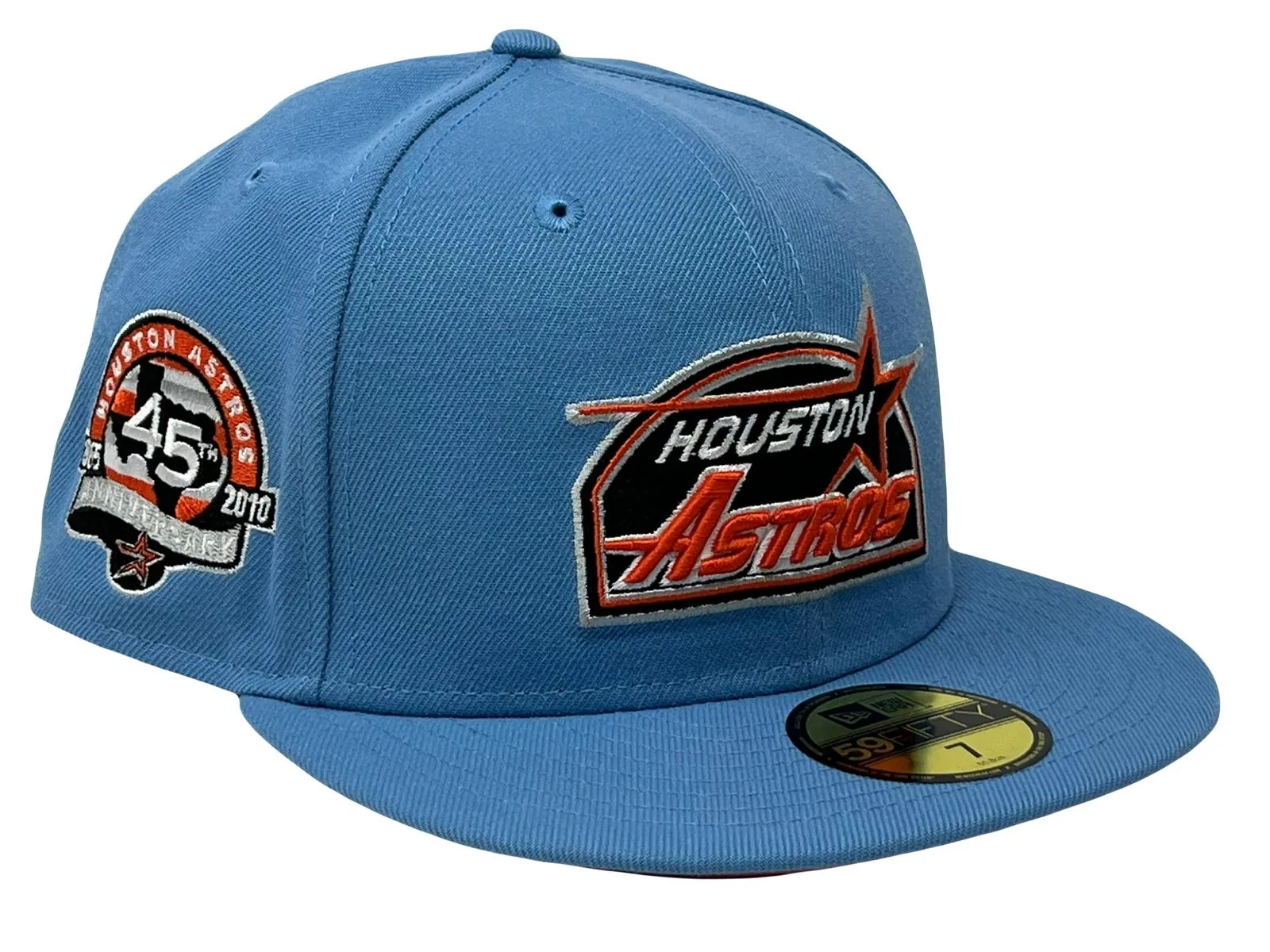 HOUSTON ASTROS 45TH ANNIVERSARY "SKY BLUE PACK" ORANGE BRIM NEW ERA FITTED HAT