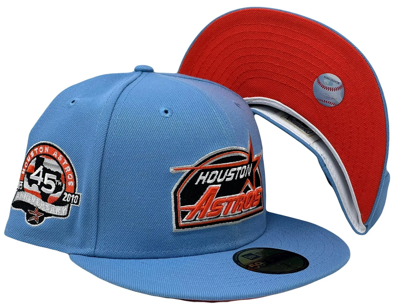 HOUSTON ASTROS 45TH ANNIVERSARY "SKY BLUE PACK" ORANGE BRIM NEW ERA FITTED HAT