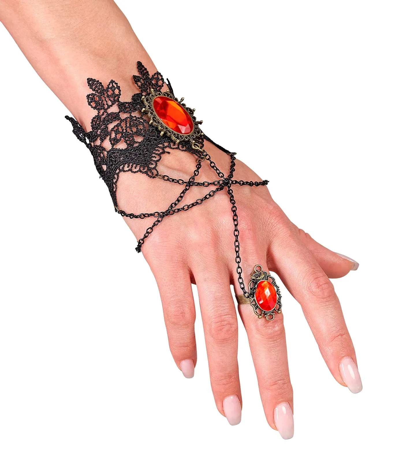 Lace Bracelet Ring and Red Gems