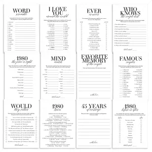 Married in 1980 45th Wedding Anniversary Party Games Bundle