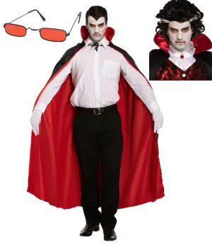 Reversible Cape Dracula Glasses Vampire Wig Halloween Adults Vampire Dracula Fancy Dress Costume