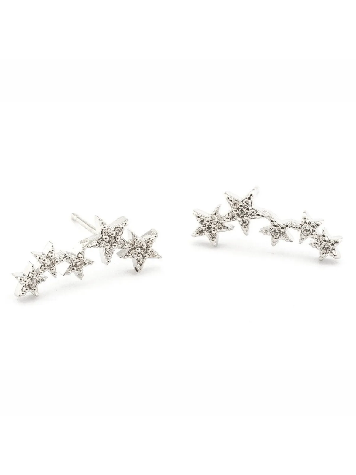 Silver 5 Star CZ Stud Earrings