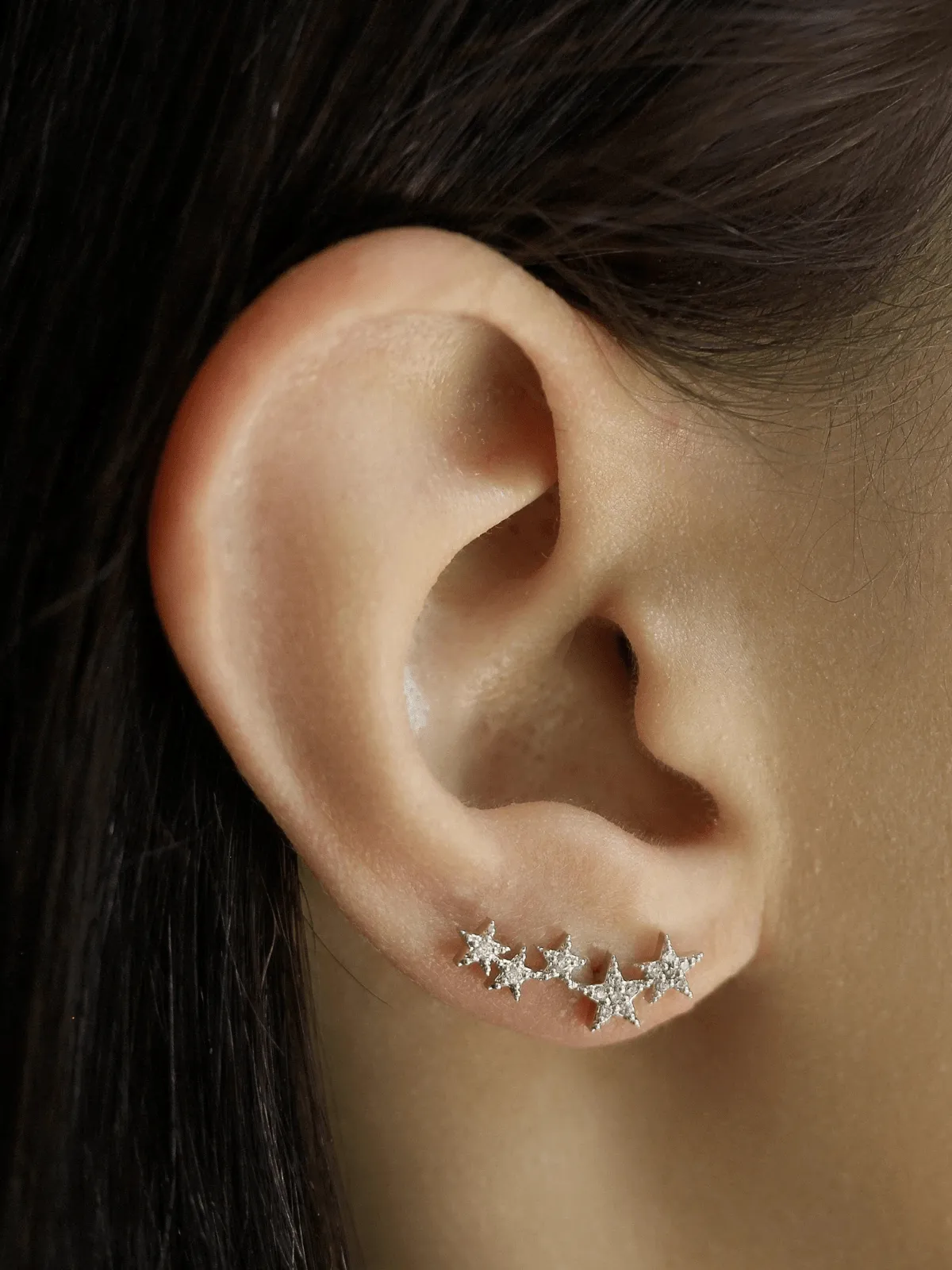 Silver 5 Star CZ Stud Earrings