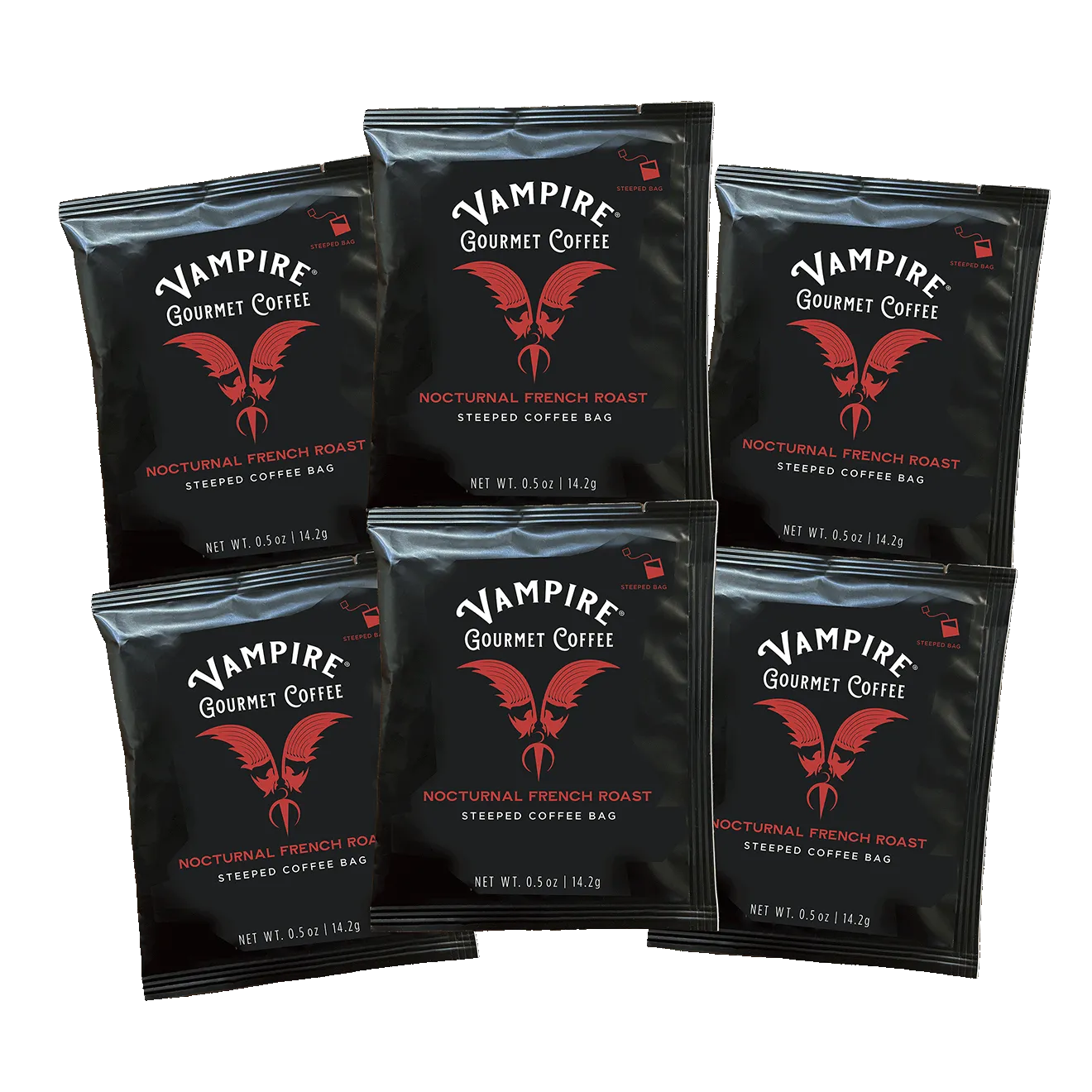 VAMPIRE COFFEE SINGLE SERVING STEEP BAG 6 PACK - Nocturnal French Roast